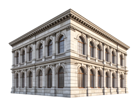 Classic Corner Building: An elegant, three-story corner building showcasing classic architectural details, including arched windows, ornate cornices, and a stately facade.