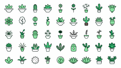 Obraz premium Diverse Hand-Drawn Succulent Plant Set Featuring Cactus Designs