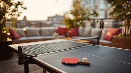 Rooftop balcony with outdoor table tennis set
