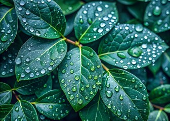 Fototapeta premium green leaves with water drops, background