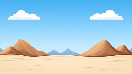 Cartoon Desert Landscape, Mountains, Sky