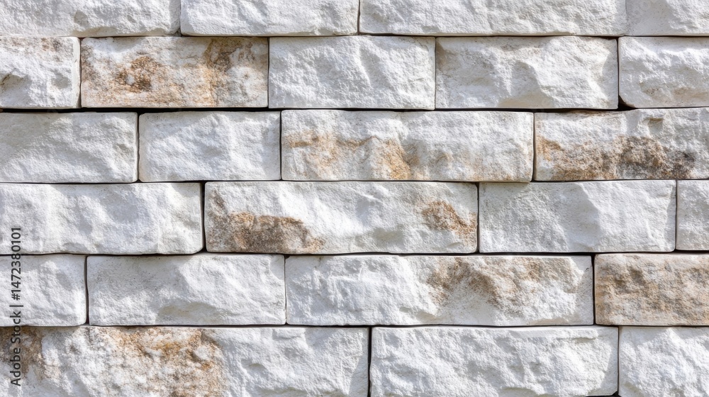 Fototapete Textured white and beige stone wall, ideal for modern architecture and design backgrounds.  The rough, uneven surface adds visual interest and depth. : Generative AI