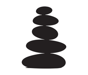 Silhouette of stacked pebbles. Silhouette zen stones isolated on white background.