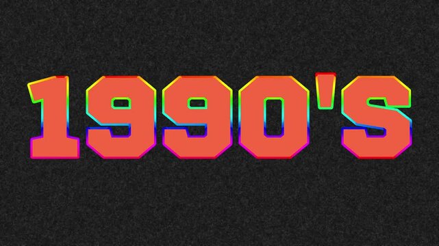 1990's text with many colors and random flashing on black background with white noise