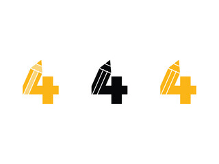 creative number 4 pencil symbol icon design vector isolated transparent background