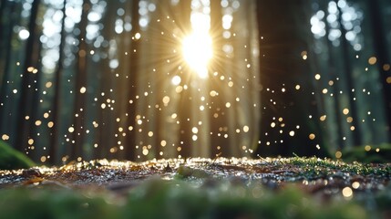 Magical Forest Sunrise: Rain Drops & Sunlight