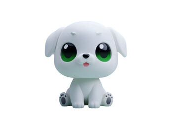 Adorable white puppy cartoon character sitting cute green eyes happy expression digital art illustration on transparent background