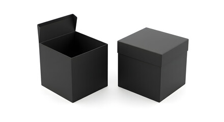 Blank Black Cube Gift Box Mockup - Open and Closed Versions.