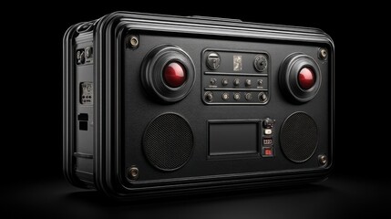 Obraz premium Vintage boombox with retro design and modern features on a black background