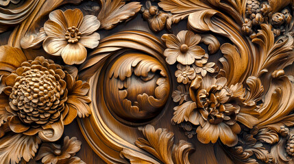 Ornate Wooden Carving with Floral Patterns