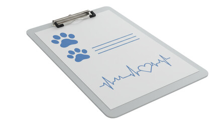 Isolated Veterinary Clipboard with Paw Prints