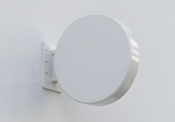 Blank Round Projecting Sign Mockup on White Wall.