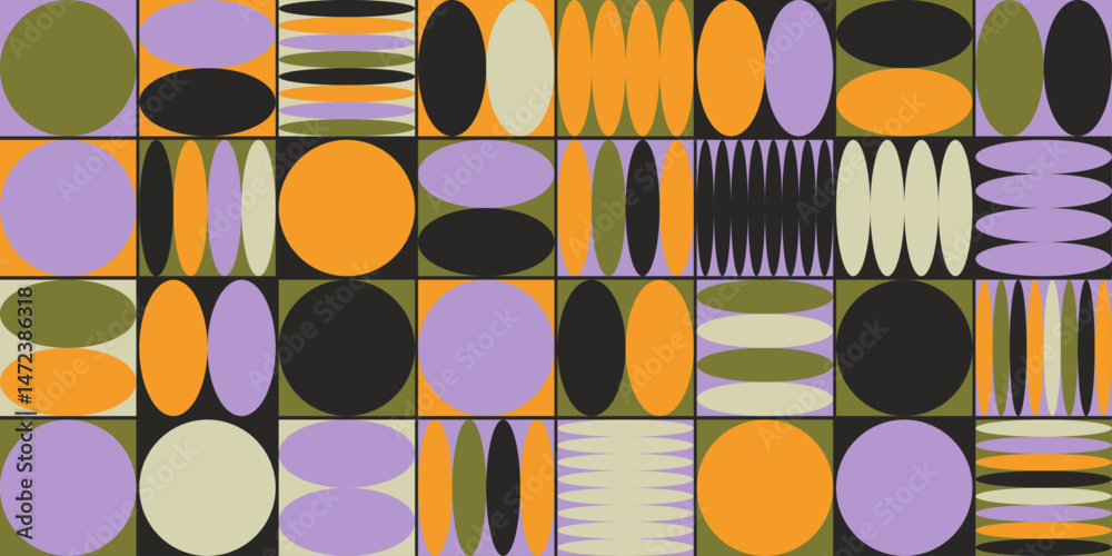 Wall mural retro geometric composition with circles and ovals. abstract and minimal design with a vintage feel,