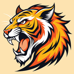 Obraz premium Fierce Tiger Roar – Flowing Mane in Bold Line Art