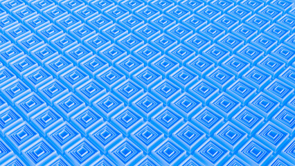 Blue pattern features repeating diamond shapes creating a mesmerizing, three-dimensional optical illusion. The design employs light and shadow, enhancing the sense of depth and movement