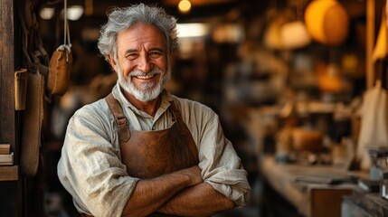 Smiling senior carpenter in workshop