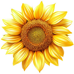 Fototapeta premium A vibrant sunflower with golden petals and a rich brown center, blooming under a clear blue sky, symbolizing warmth and positivity in a serene garden setting