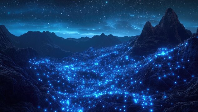 Starry night over a digital landscape.  