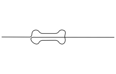 Dog bone continuous one line drawing of isolated outline vector art illustration, Vector continuous one line drawing of dog bone. Pro vector, Continuous one line drawing of bone.