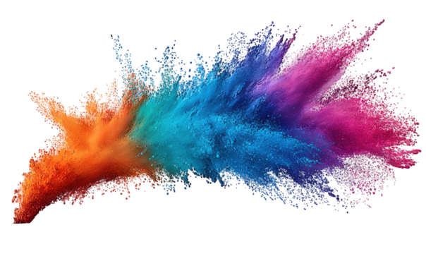 Vibrant colorful powder explosion abstract background image design texture multicolored particles burst dynamic artistic on transparent background dye