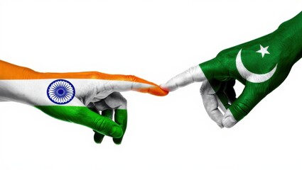 Hands reaching out to symbolize unity between India and Pakistan with national colors intertwining in a hopeful moment
