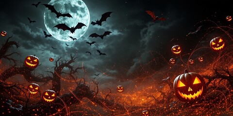 Magical Halloween Night: Bats and Pumpkins