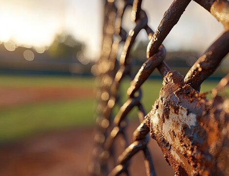 Rusty chain-link fence at baseball field