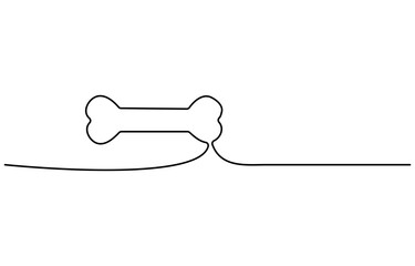 Dog bone continuous one line drawing of isolated outline vector art illustration, Vector continuous one line drawing of dog bone. Pro vector, Continuous one line drawing of bone.
