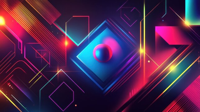 Abstract geometric design with vibrant colors and glowing lines.