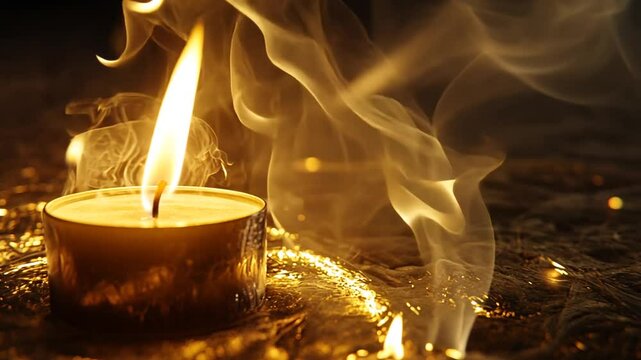 Illuminating Moments: Close-Up of a Candle Flame with Serene Smoke, A Symbol of Hope