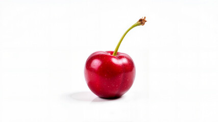 Single cherry with stem on white background	