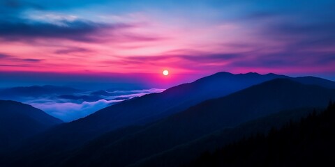 Obraz premium A Breathtaking Sunset Over Mountains, Displaying Natural Beauty and Serenity