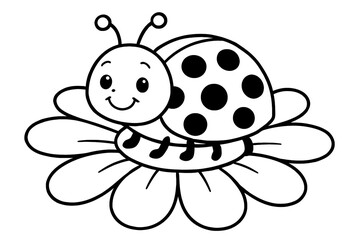 Cute Ladybug on Flower Coloring Page for Kids – Printable on Standard Paper