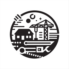 construction logo vector in simple line style editable