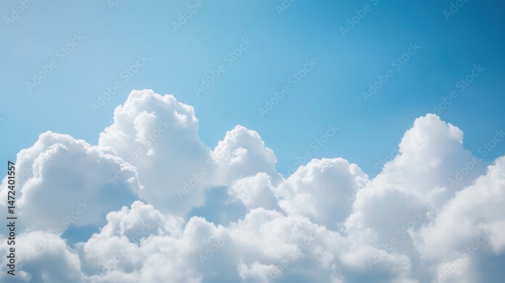Aufkleber A breathtaking view of fluffy cumulus clouds against a vibrant blue sky, creating a serene and peaceful atmosphere. : Generative AI