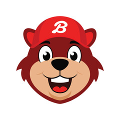 Happy Beaver Mascot Head in Red Cap