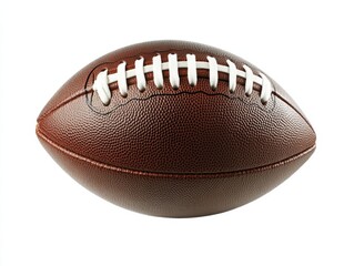 Close-up view of an american football, showcasing its brown leather texture and white laces, isolated on a pure white background.  The image is ideal for sports-related projects or adv : Generative AI
