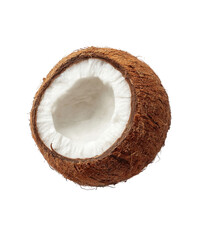 A fresh halved coconut isolated on tropical fruit delicious healthy organic summer snack food drink recipe ingredient white on transparent background