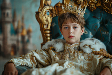 Boy Dressed as King on Throne