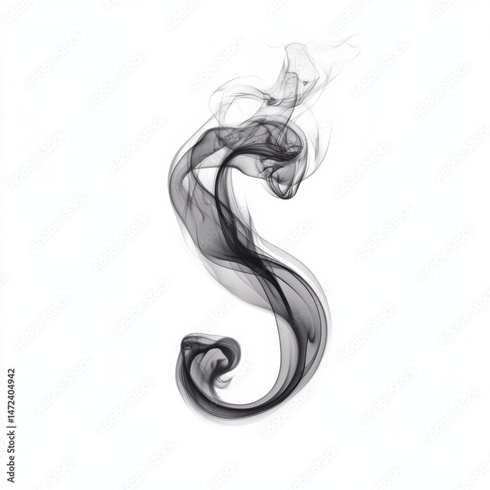 Poster Abstract black smoke design forming an elegant S-shape against a white background, perfect for graphic design projects or as a stylish visual element. : Generative AI