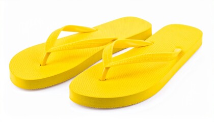 pair of yellow flip flops in white isolated background