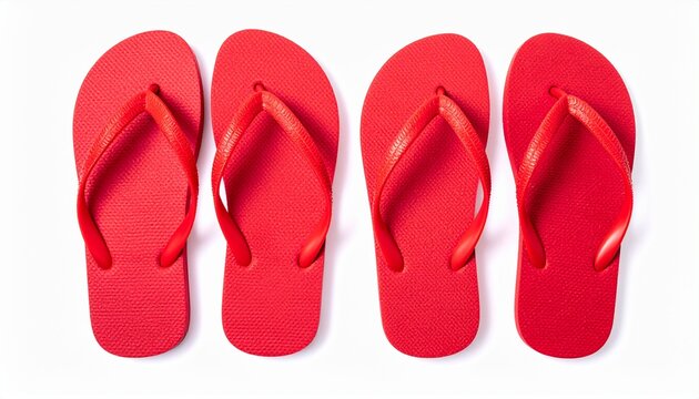 two pairs red flip flops in white isolated background