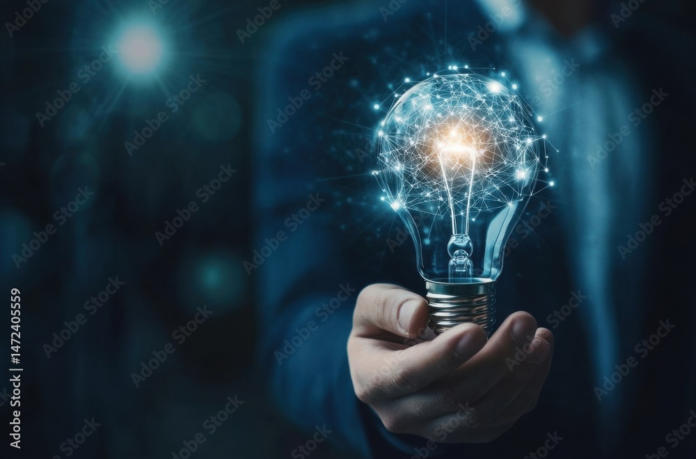 Leinwandbilder a person's hands gently cradle a glowing lightbulb, its interior filled with a complex network of in