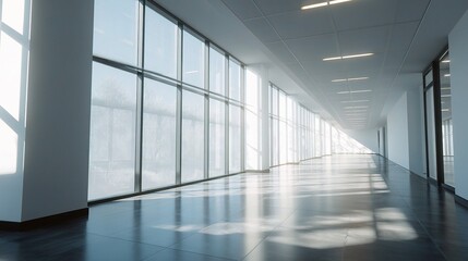 Fototapeta premium Modern Minimalist Office Corridor Bathed in Soft Natural Light