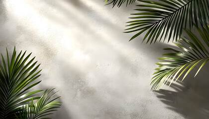 Obraz premium soft shadows of tropical palm leaves on textured concrete background neutral beige colored summer travel vacation spa concept minimal style nature banner summertime aesthetic backdrop copyspace