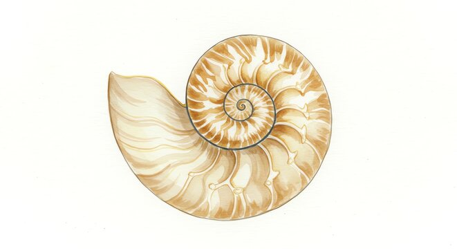 Nautilus shell spiral art watercolor illustration