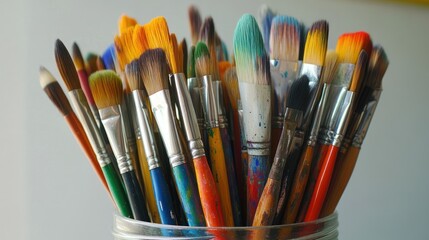 A Colorful Collection of Paintbrushes in a Jar
