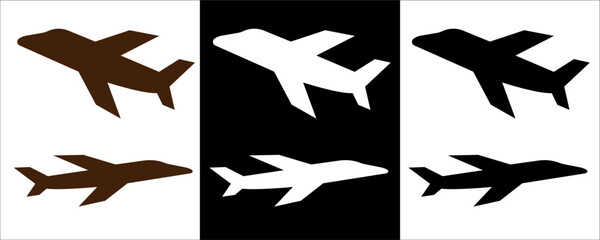  Set airplane icon. Aircrafts flat style, Airlines transportation concept. Vector airplane with black and white COLORS on white background. Airplane in top, side, view. Vector illustration. EPS10, 111