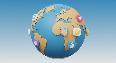 Naklejka premium Global Connectivity: A 3D Globe with App Icons