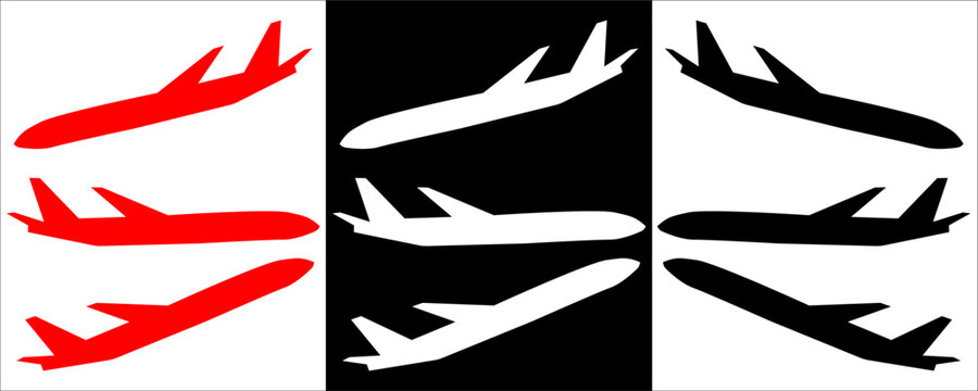Set airplane icon. Aircrafts flat style  in different views, Airplane silhouette stock vector,  Passenger aircraft in different views. Flying Plane on white background, eps10. 1111